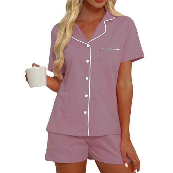 AUGCONE 100% Cotton Women's Pajama Sets Loungewear Button Down Soft