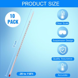 Relaxweex 10 Pcs General Purpose Lab Thermometer 12 Inch Total Immersion Glass Liquid Thermometer -20 to 150℃ Liquid in Glass Thermometer for Laboratories, Universities, Food and Beverage Processing