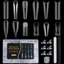 FSpronail Dual Nail Forms Kit 288Pcs Polygel Nail Tips 12 Styles Poly Gel Nail Forms Reusable Stiletto Coffin French Acrylic Nail Extension Molds with Accessories - for Beginners
