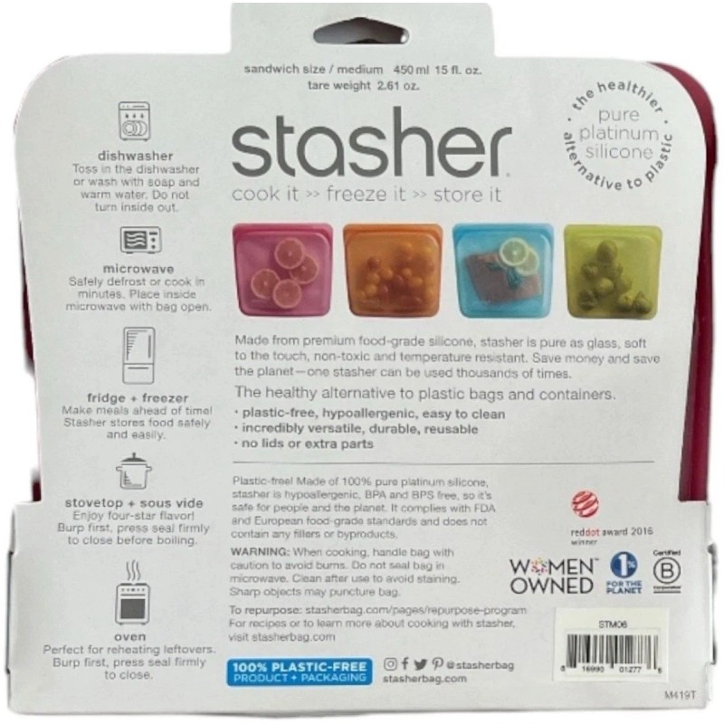Stasher Reusable Storage Bag 28oz Sandwich Raspberry