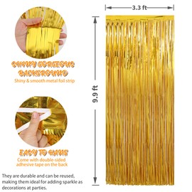 Crosize 2 Pack Gold Foil Fringe Curtains Party Decorations, Gold Tinsel Curtain Backdrop for Parties, Door Streamers, Glitter Streamer Fringe Backdrop for Birthday Decoration