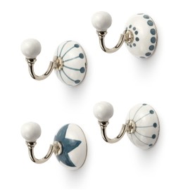 KnobKnob Set of 4 Handmade Coat Hooks | 4 Different Color Design Ceramic Towel Hooks | Wall Hooks Ideal for Any Home, Kitchen, Bathroom or Office | Antique Ceramic Hook Sets (Grey)