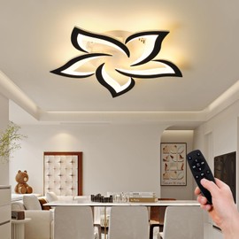 JAYMP 25.6" Flower Shaped Ceiling Light Dimmable Modern Ceiling Lamp Remote Control LED Lighting Fixture for Bedroom Living Room Dining Room (Black, 5Petals)