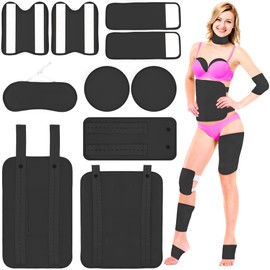 Lnkful Castor Oil Pack Wrap, 10 Pcs Reusable Organic Castor Oil Packs Kit for Knee Waist Chest Neck Foot & Leg, Adjustable Elastic Strap Castor Oil Pack for Muscle Pain, Constipation, Insomnia, Black