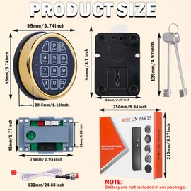 Gun Safe Replacement Lock with Left Swing Bolt Lock and 2 Emergency Keys for Locksmiths, Gold Keypad Safe Electronic Lock for Safe Box (Left Swing Bolt Lock)