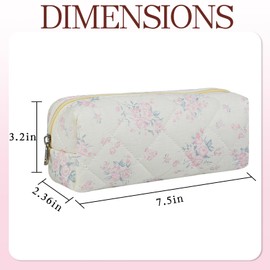 AMZMA Quilted Makeup Brush Bag, Travel Cosmetic Organizer Pouch for Brushes & Essentials, Small Cotton Floral Makeup Bag for Women Girls