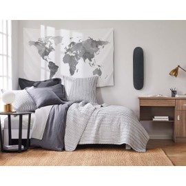 Levtex Home - Tobago Stripe Charcoal Quilt Set - Twin/Twin XL Quilt (68x86in.) + One Standard Pillow Sham (26x20in.) - White, Charcoal - Reversible - Cotton Fabric