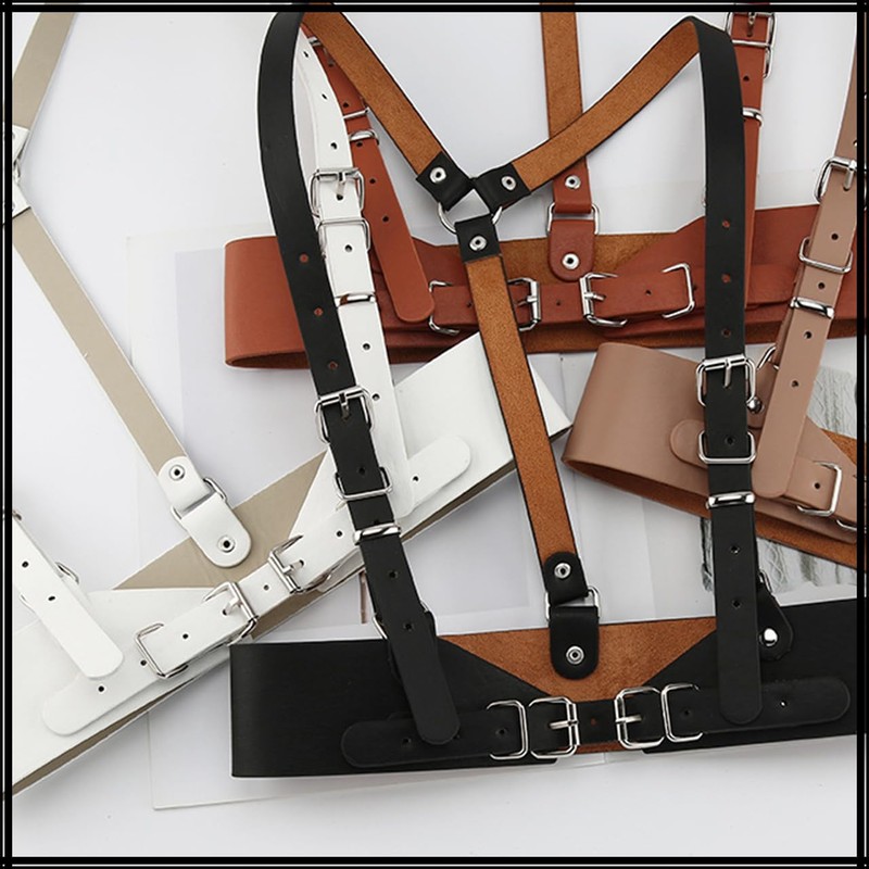 White Fang BT484 Women's Harness, Leather, Suspender Girdle, Chest Strap,