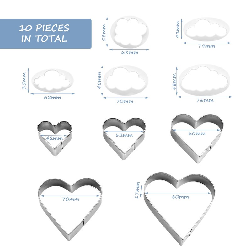 10 Piece Baking Tools, Cookie Cutters, Heart Shaped Cookie Cutters,