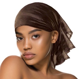 DONNA OLIVE OIL + VITAMIN E TREATED SATIN SCARF FOR SLEEPING, SQUARE SCARF FOR HAIR WRAPPING AT NIGHT BROWN 27" x 25"