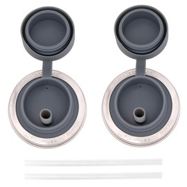 2 Pack Leak Proof Pop-Up Sippy Straw Lids for Regular Mouth Mason Jars (Charcoal Gray)