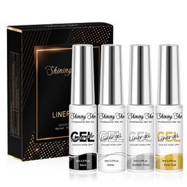 Shining She Liner Semi-Permanent Nail Polish, 4 Colors Black Gold Silver White Semi-Permanent Liner Gel Nail Polish, UV Soak-Off Suitable for Female Family Nail Art, Gift Set for Women, 8ML