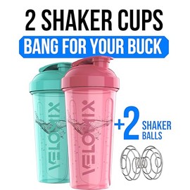 VELOMIX -2 Pack- 28 oz Protein Shaker Bottles for Protein Mixes - 2x Wire Whisk | Leak Proof Shaker Cups for Protein Shakes and Pre Workout | Protein Shaker Bottle Pack (A3) Aurora Pink/Turquise