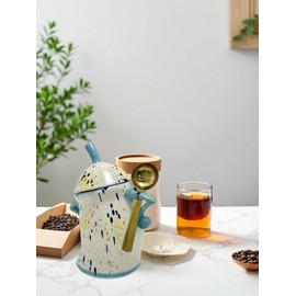 EOQIFJM Canister With Attitude,Large Capacity Cute Sassy Tea Pot Storage with Airtight Lid Fun Food Jar Stylish Teapot Large Ceramics Lid, Creative for Coffee, Tea, Sugar, and Spices,With Spoon (Red)