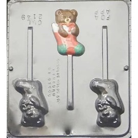 Candy Molds N More Teddy Bear in Stocking Lollipop Chocolate Candy Mold Christmas 2149
