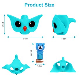 Vicloon Pencil Grips, 3Pcs Handwriting Grip Pencil Grips and 6Pcs Pen Cap Clips Set for Children Posture Correction Writing Aid for Toddlers, Preschoolers, Adults(Green, Sky blue, Light blue)