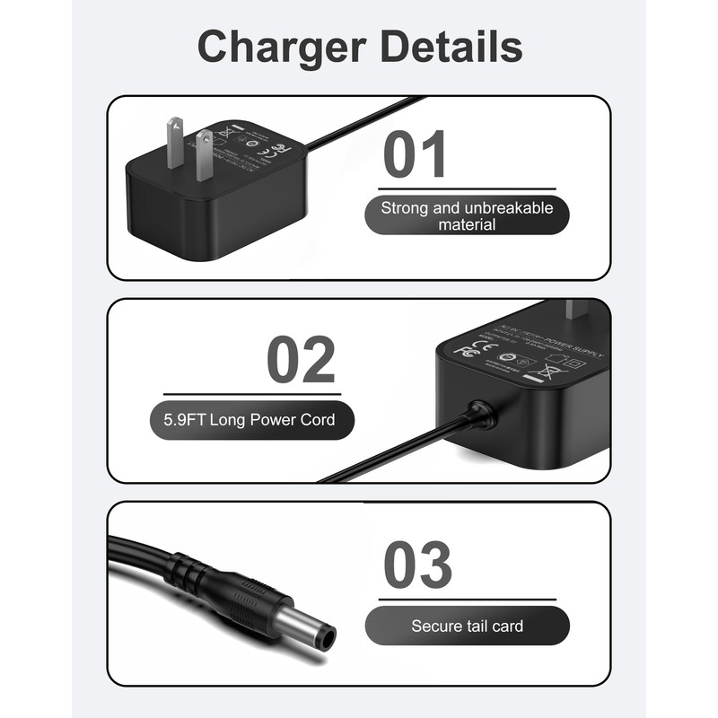 Charger for LEVOIT Cordless Stick Vacuum Cleaner, Charging Cord Compatible