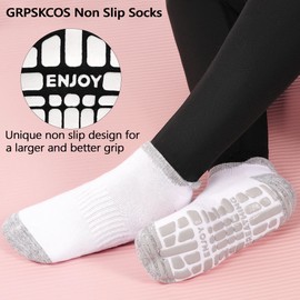 GRPSKCOS Pilates Yoga Grip Socks 4 Pairs Women Non Slip Socks for Barre Home Hospital(01 Black+Grey+Pink+Purple, 5-8)