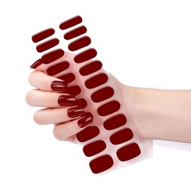 NELSHP Gel Nail Strips-No Nail Lamp Required, Salon-Quality, Easy to Apply & Remove - Includes 22Pcs Nail Stickers, 2 Prep Pads, Nail File & Wooden Stick (22, Red)