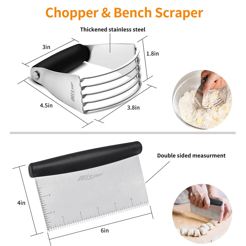 ALLTOP Stainless Steel Bench Scraper and Pastry Blender Cutter Set,