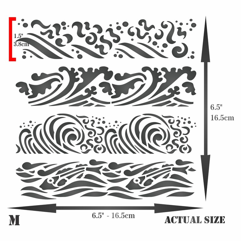 Stencils for Walls: Waves Stencil, 6.5 x 6.5 inch -