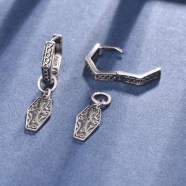 Coffin Cross Hoop Earrings Sterling Silver Cross Coffin Gothic Death Coffin Cross Earrings for Men Women, Silver, No Gemstone
