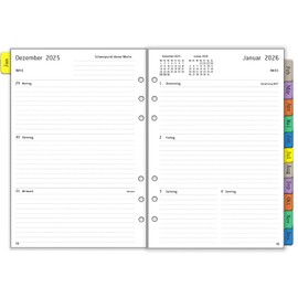 2026 Weekly Planner Insert A5 6 Holes in German, 1 Week 2 Pages with Monthly Overview Password Notes Contact, from Jan.26 to Dec. 26, 100 GSM, Refill Paper for Calendar 2026 Planner Organiser