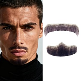 Fake Beard Goatee Mustache Realistic 100% Full Hand Tied Facial Hair, False Beards Lace Invisible Goatee Beards Halloween Dressing Men Makeup Entertainment Drama Party Movie Prop (A-Black Brown)