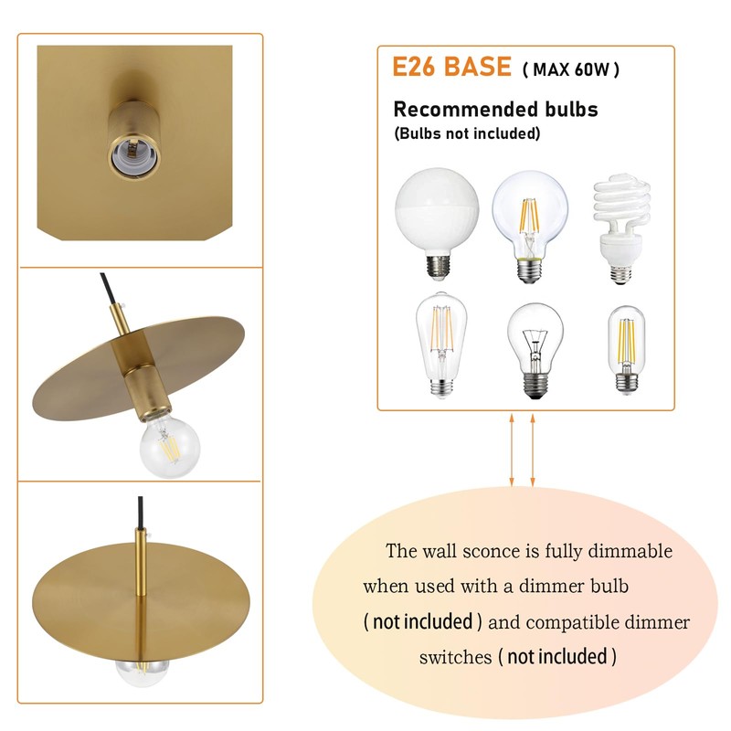 BYOLIIMA Modern Pendant Lighting Gold Farmhouse Pendant Light 11.81" Brushed