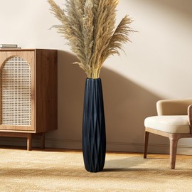 Black Matte Floor Ceramic Vase - Large 17.7 Inch Tall Decorative Modern Minimalist Style Flower Vase for Pampas Grass, Living Room, Office Centerpieces, Can Water-Holding