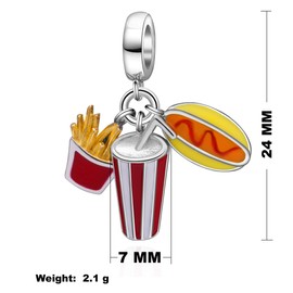 PAIYUAN Hamburger Fries Best Friends Charms 925 Sterling Silver 3pcs Dangle Charms Fits European Bracelet