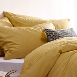 CoutureBridal Super Soft Microfiber Mustard Yellow Duvet Cover Set - Full Size, Minimalist Style with Zipper Corner Ties for Men & Women