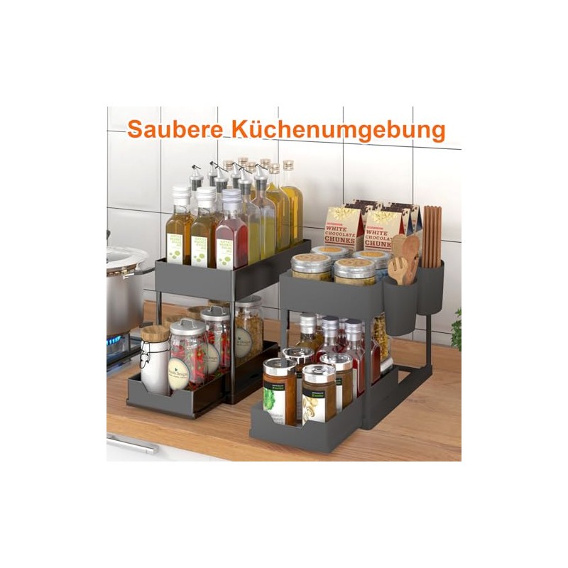 Under Sink Shelf, 2 Tier Standing Shelf, Kitchen Organiser with