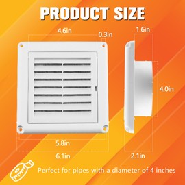 Funmit 4" Louvered Vent Cover Stops Birds Nesting for Outside Dryer Exhaust Air Vent Cover with 4 Screws for Easy Installation (White)