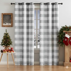 Long Buffalo Plaid Full Blackout Window Curtains with Liner Vinage Checkered Geo Pattern Panels Linen Textured Grommet Drapes Thermal Insulated Window Treatment for Bedroom,Living Room,40"x95"x2