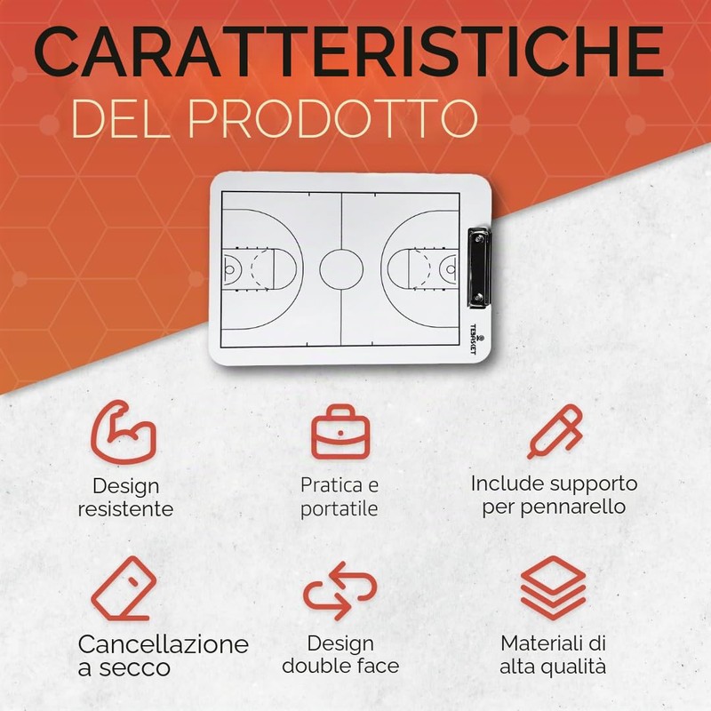 TEBASKET Lavagna da allenatore da pallacanestro, lavagna tattica professionale, doppio