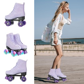 SilverTree Roller Skates for Women and Men PU Leather High-top Adult Roller Derby Skates Wheels Light Up Roller Skates Four-Wheel Shiny Roller Skates for Girls Boys Unisex