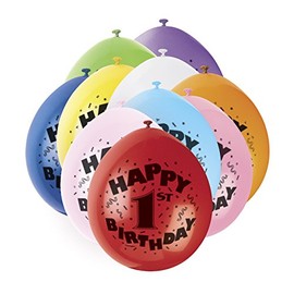 Unique Party 80300 - 9" Latex Assorted Happy 1st Birthday Balloons, Pack of 10
