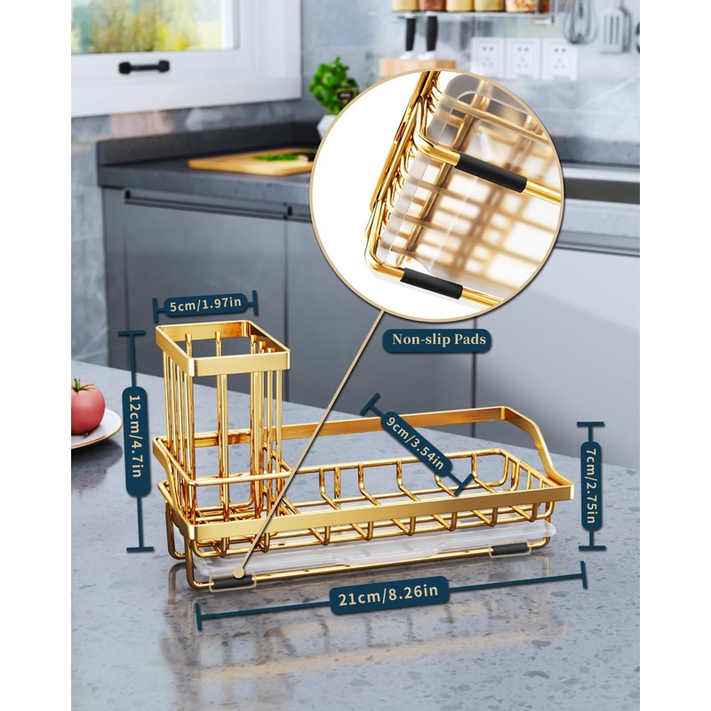 Consumest Sink Caddy, Kitchen Sponge Holder with Dish Brush Holder,
