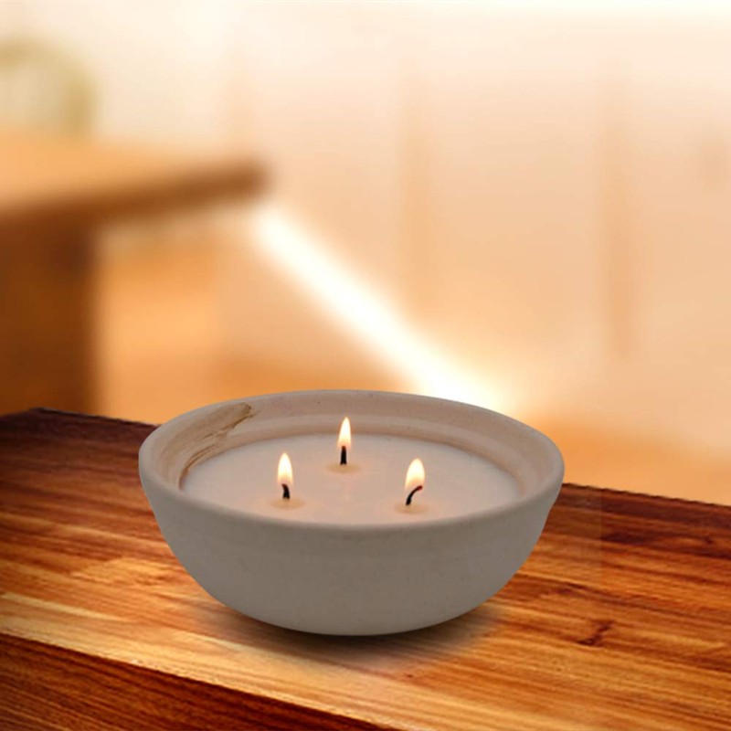 Citronella Candles in Coarse Pottery Container, Natural Soy Wax Candle