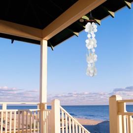 Woodstock Wind Chimes for Outside, Outdoor Decor, Garden, Porch, and Patio Decor, (40") Decorative Wind Chime, Dorm Room Decor, Teen Decor, Capiz Waterfall, White Blanca Capiz Wind Chime (CWRB)