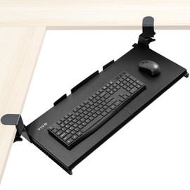 VIVO Large Pull Out Keyboard Tray for Corner Desk, 27 (33 Including Clamps) x 11 inch Slide-Out Platform Computer Drawer, 90-Degree Swivel C-Clamps for L-Shaped Workstation, Black, MOUNT-KB10C