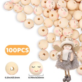 Oenothera 100 Pieces Smiley Face Beads, Wooden Faced Beads, Doll Head Beads, for DIY Bracelets, Necklaces, Crafts and Jewelry Making(20mm Hole: 5 mm, Model C)