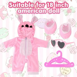 Pink Baby Doll Clothing with Hhanger,Sunglasses and Socks,Born Baby Doll Clothes Outfits, Doll Clothes Onesie for 13-18 Inch Doll,Gift for Boy and Girl (No Doll)