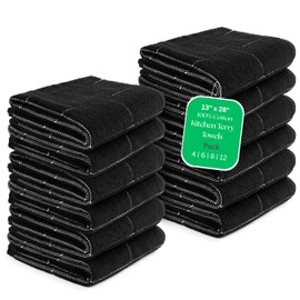 100% Cotton Terry Towels Set of 12 (13"x28"), Best for Dish & Hand Towels, Super Absorbent, Quick-Drying, Black & White Stripes Dish Cloths for Cleaning, Drying Dishes