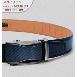 KEMISANT Men's Belt, Suit Business, Large Size, No Belt Hole, 1.4 inches (35 mm), Stepless Adjustable Belt Auto Lock, Gift Box Included, blue 2616