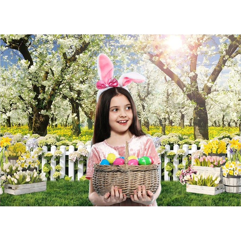 CHAIYA 7X5FT Spring Backdrop Natural Scenery White Flowers Forest Tree