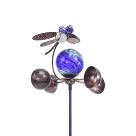 Echo Valley 4276 Dragonfly Anemometer Illuminarie Pinwheel Outdoor Décor for Yards and Gardens, 8 x 34 inches, Beige/Brown/Blue