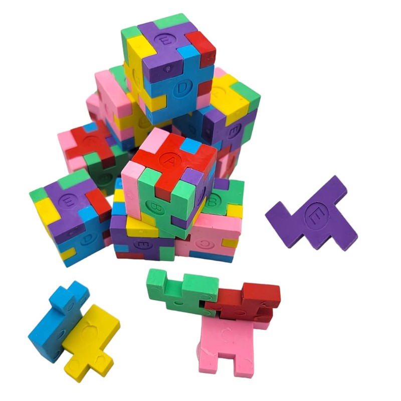 Colorful 1.125 Inch Puzzle Cube Erasers (12 Pack) 1.125". Fidget