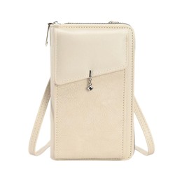 EOAMGO Crossbody Phone Bag for Women, Fashion Leather Shoulder Bag with Zipper, Small Wallet Travel Passport Storage Bag with Long Strap for Girls Ladies (White)